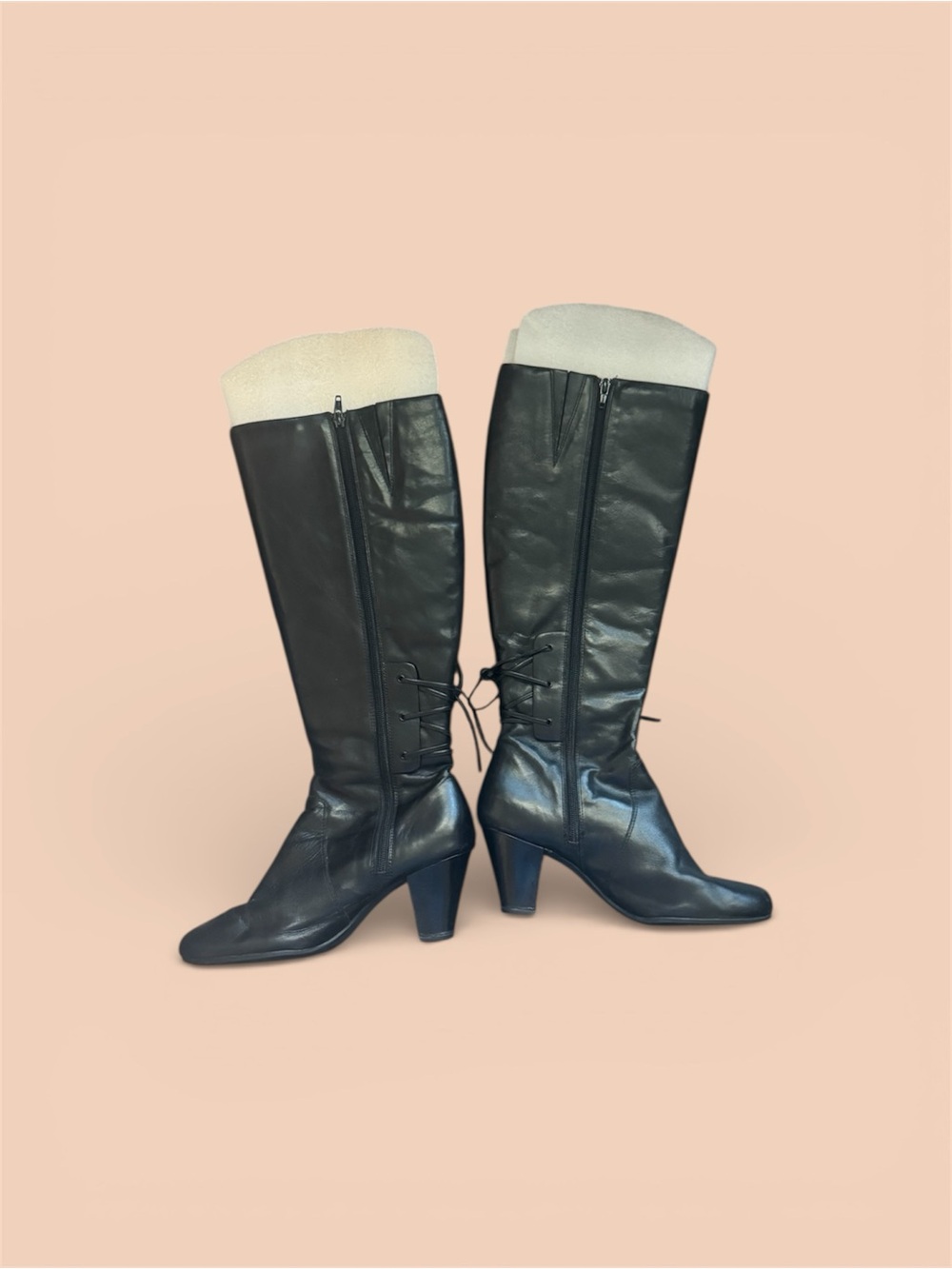 Clarks Black Leather Knee-High Heeled Boots